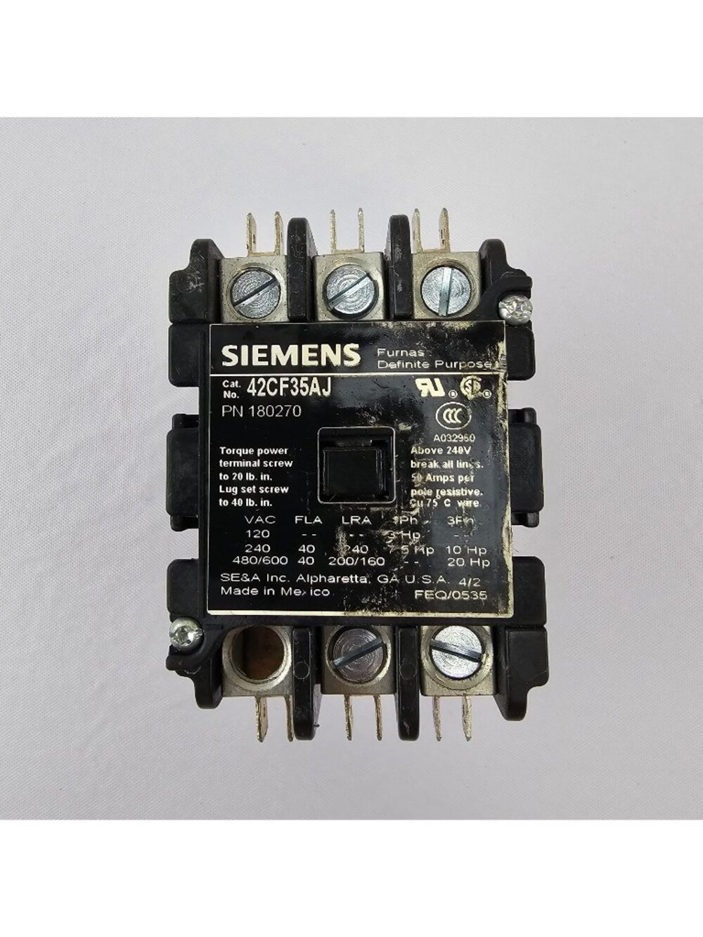 Siemens Furnas 42CF35AJ Definite Purpose Contactor 40A 24V Coil
